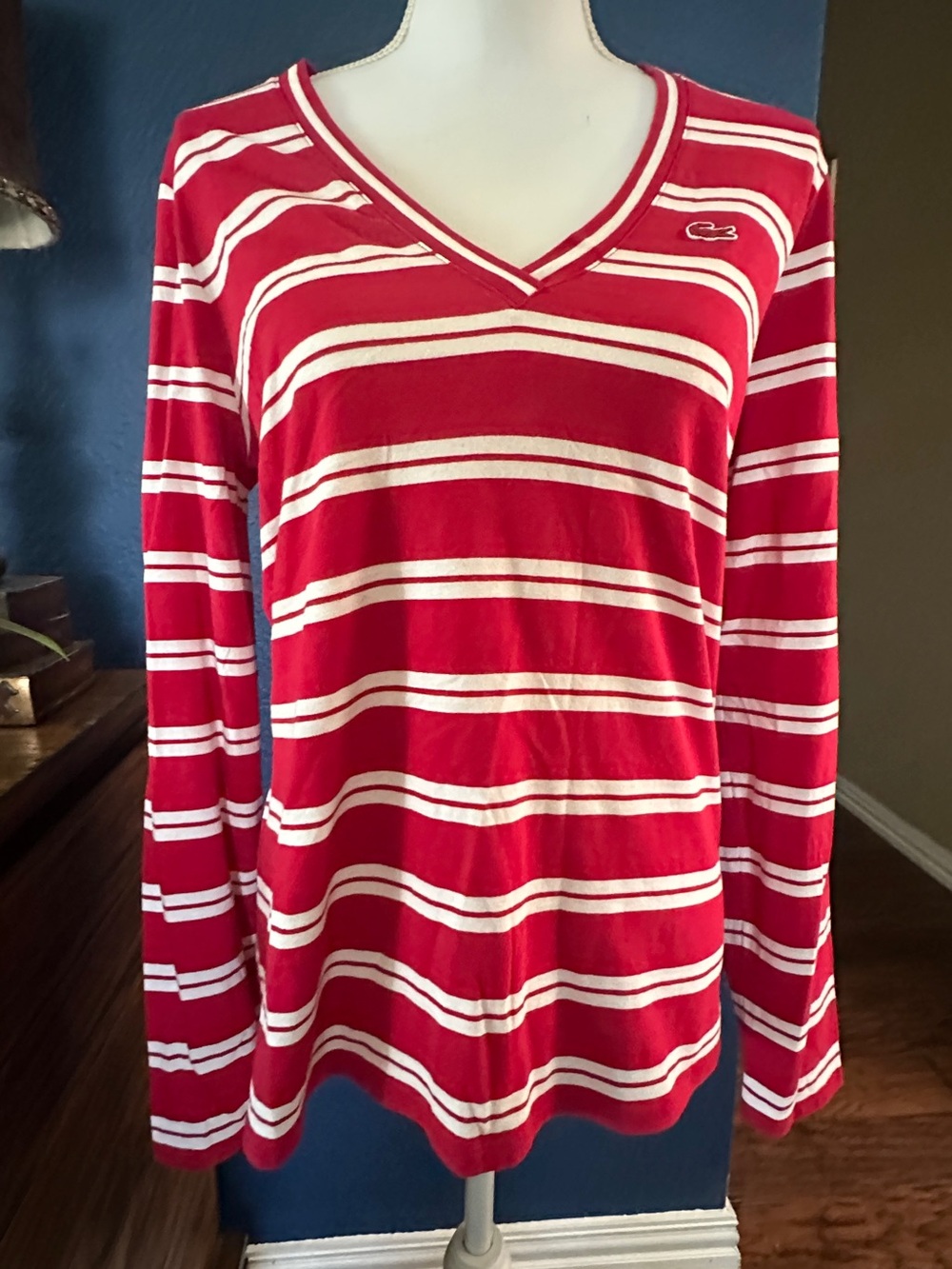Lacoste Red Top with White Stripes Like New